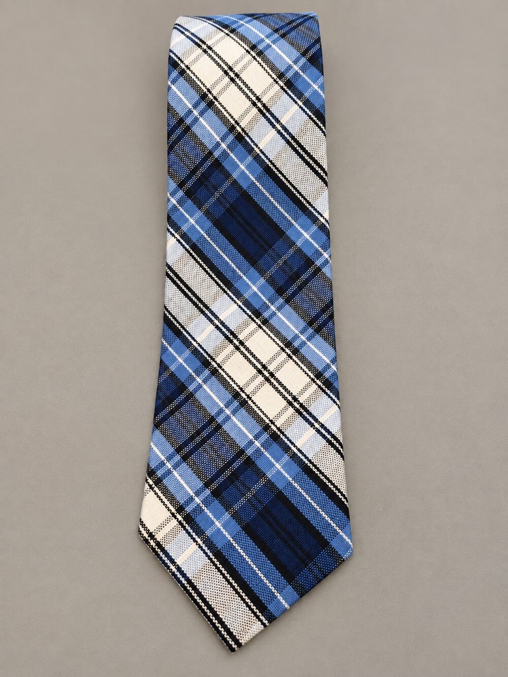 Royal Park Men’s Plaid Necktie Blue Navy White Black Classic Preppy Tie